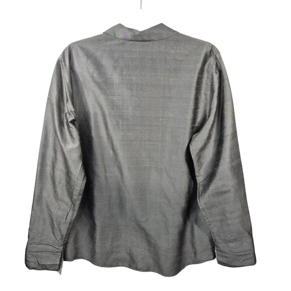 Dana Buchman Top Womens M Gray 100% Silk Blouse Button Up Shirt Business Career - Picture 2 of 7